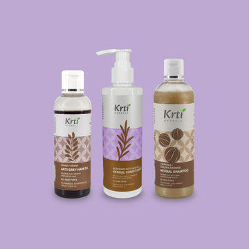 Krti Herbals Combo of 3 Pack | Herbal Shampoo & Herbal Conditioner | Anti Grey Hair Oil